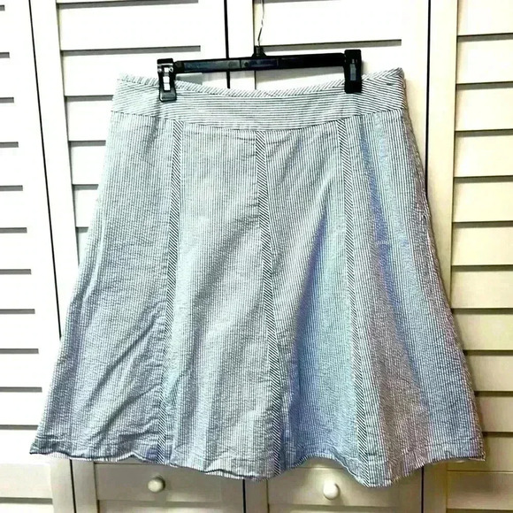 Talbots Striped Seersucker A-Line Skirt Size 14 Blue & White - Picture 1 of 6